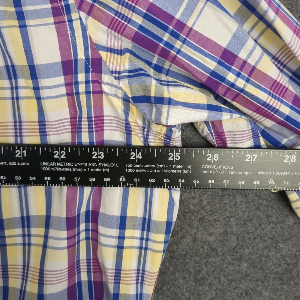 Banana Republic Soft Wash Mens XL Plaid Button‎ Down Shirt Blue Purple Yellow